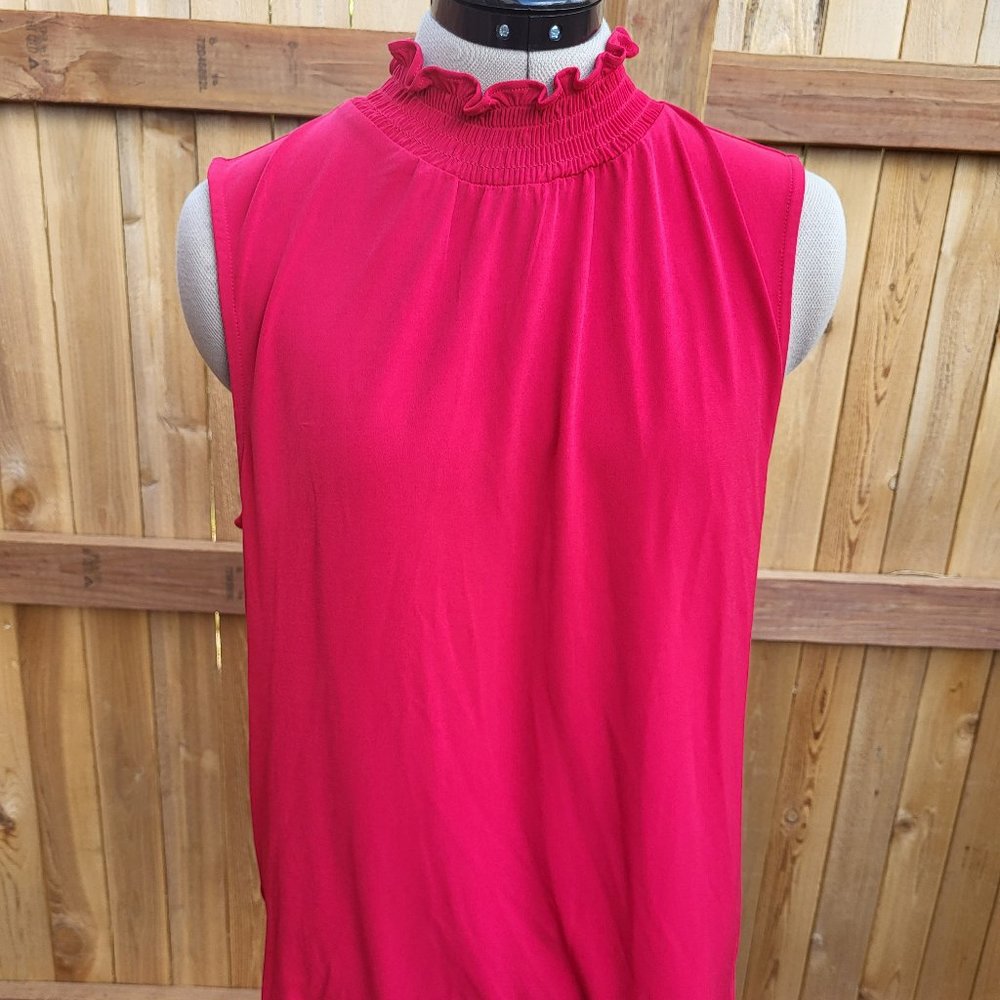 ANN TAYLOR red knit smocked neck top MEDIUM